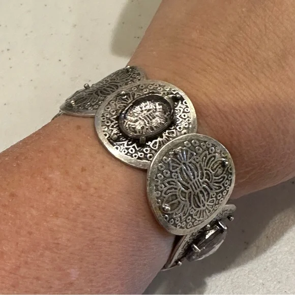 Chico's Jewelry Chicos Antique Silver Stretch Bracelet Etched - Main Image